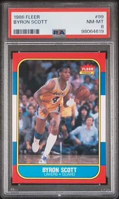 PSA 8 casi nuevo 1986 Fleer Byron Scott #99 Lakers Rookie RC 64619 SD185 Foto 1 de 2