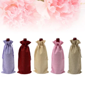 5Pcs Wine Bottle Bags Burlap Gift Wrap Drawstring Tote Eco Friendly Wine - Picture 1 of 11