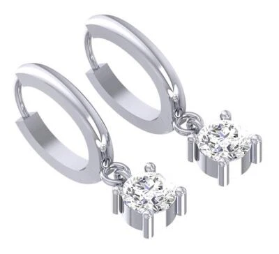 Lab Grown Solitaire Diamond Dangle Hoops Earrings VS F 0.85 Ct 14K White Gold - Image 1 of 4