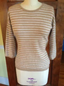 Maglione donna Pure S US 4 100% cashmere a righe marrone e panna - Foto 1 di 6