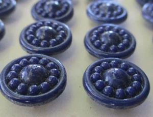 1/2 Card of 12 - Vintage 1/2" navy blue Dot Glass Buttons~ NOS - Picture 1 of 2