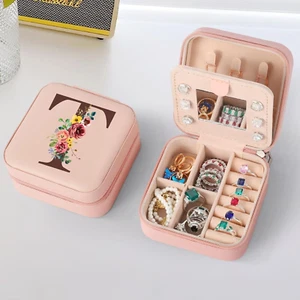 Travel Jewelry Box Case - Pink Letter T - Perfect Thanksgiving Gifts for Teacher - Picture 1 of 13