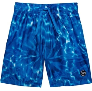 New Boys Printed Volley Swim Trunks Speedo Size XL Blue Tie Dye UPF 50+ 15” - Picture 1 of 13