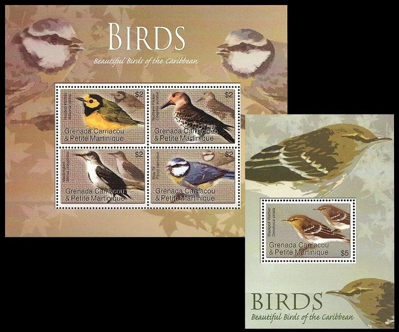 Pájaros, curruca, parpadeo, teta azul, curruca Blackpoll, Granada aprox. MNH SS+MS 2007 Foto 1 de 1