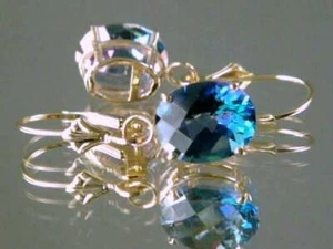 14k Gold Leverback Earrings, Neptune Garden Topaz, E107 - Picture 1 of 5