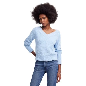 Suéter Madewell City Azul Algodón Orgánico Tejido Difuso Cuello en V Pequeño - Imagen 1 de 9