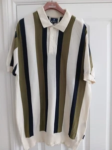 Ben Sherman Polo Knit Top Size L Khaki Cream Stripes - Picture 1 of 6