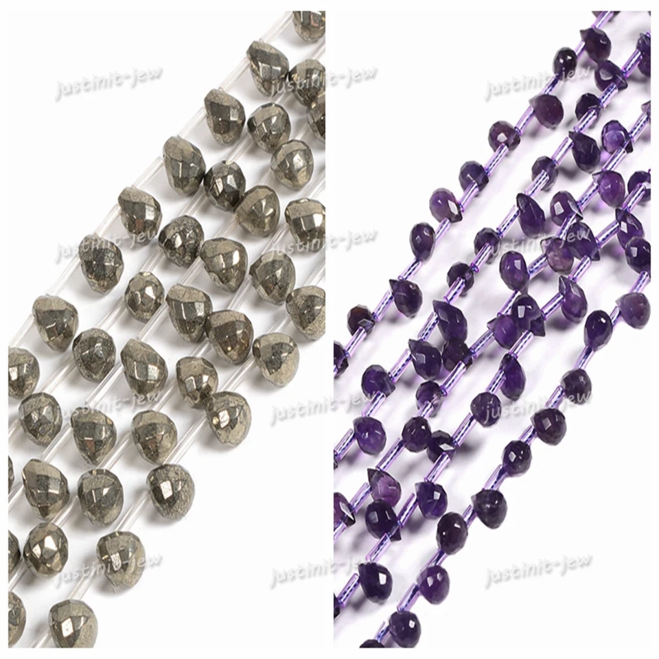 Natural Faceted Teardrop Briolette Healing Gemstone Bead Loose Beads 15 inches - Image 1 of 1