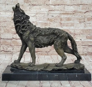 MAJESTÄTISCHE BRONZE KUNST SKULPTUR STATUE WOLF KLASSIKER BRONZESTATUE SIGNIERT:BARYE - Bild 1 von 10