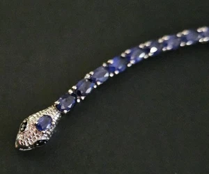 Sterling Silber Schlangenkopf Armband mit blauen Saphiren 7,5" - Bild 1 von 6