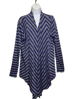 Cárdigan abierto asimétrico a rayas Red Haute para mujer gris azul talla grande Foto 1 de 4