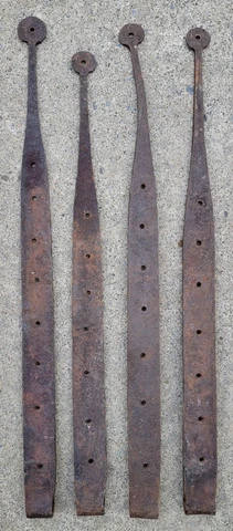 HUGE Atq Blacksmith Forged Wrought Iron Barn Door Strap Hinges 1800's LOOK! Cover