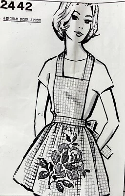 1970s Gingham Rose Apron Sewing Pattern 2442 Embroidered Cross Stitch Vntg 15798 - Image 1 of 4