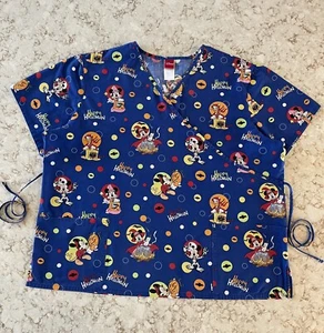 Blue Disney Halloween Scrub Top Mickey Minnie Mouse TrickOrTreat Size 2XL (ScbG) - Picture 1 of 6