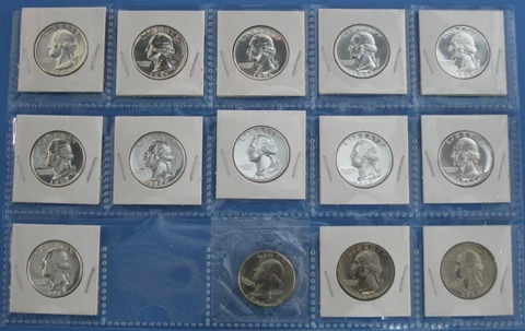 1954 1955 thru 1964 Silver Gem Proof Washington Quarters Plus 1965-1967 SMS Cover