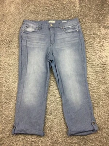 Code Bleu Soleil Curvy Jeans Womens Size 14 Blue White Pattern Capri - Picture 1 of 13
