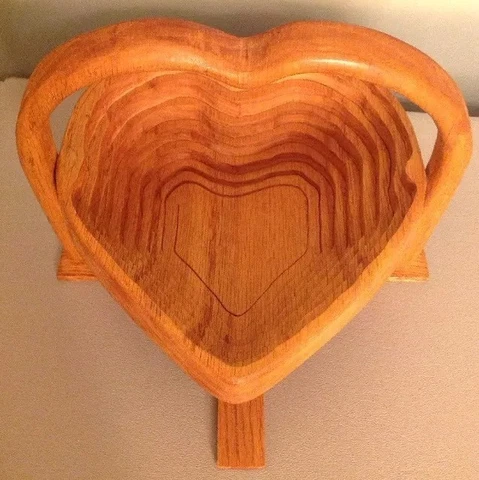 Collapsing Wood Heart Basket Trivet Cover