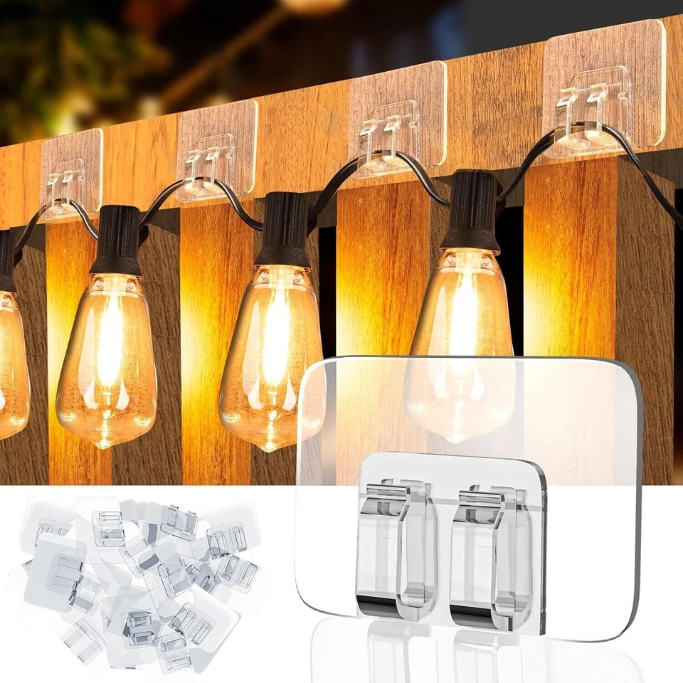 Outdoor Light Clips: 50 Clips Clear - Hooks for Outdoor String Lights