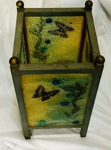 Lantern Butterfly Tea Light Candle Holder Glass Metal 15”H 7.25”D - Picture 1 of 8
