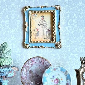 Dollhouse Miniature MUSEUM QUALITY watercolor Robin Egg blue enamel 18th c. lady - Picture 1 of 6