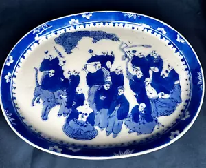 Plato de porcelana antiguo de exportación chino azul de Hue de 11" principios del siglo XX - Imagen 1 de 14