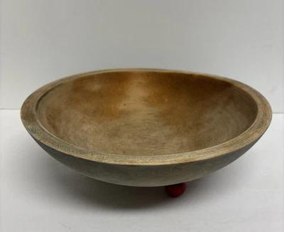 Vintage Munising 11 1/2" x 10 1/2" Wooden Dough Bowl with Red Ball Feet - Image 1 of 4