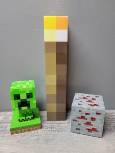 Vintage Minecraft Wall Mount Torch, Creeper Lamp, & Redstone Night Light Mojang - Picture 1 of 10