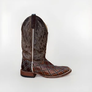 Horse Power Cowboy Boots Men’s Size 10 D Brown Plaid Leather Western Style - Picture 1 of 9