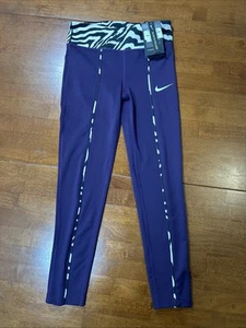 New Nike Tight Fit Leggings Girls Size Medium Purple Glow In The Dark NWT - Picture 1 of 16