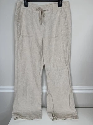 BLUE Saks Fifth Avenue 中号棕褐色 100% 亚麻直筒裤绑带 — 第 1/4 张图片