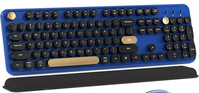 Colorful Wireless Computer Keyboard Retro Round Keycaps NumPad Mouse Not Include - Image 1 of 2