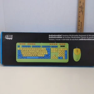 Adesso Antimicrobial Desktop Multimedia Keyboard Mouse Large Print USB Colorful - Picture 1 of 11