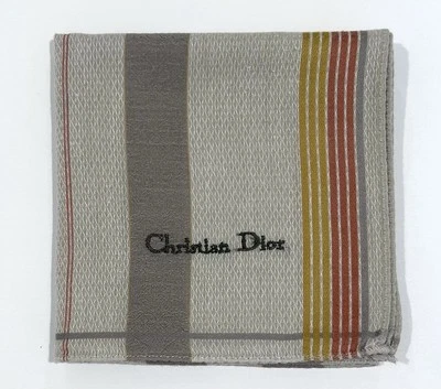 Handkerchief Man Christian Dior Plain Striped Gray Pocket Square Cotton 18” - Image 1 of 4