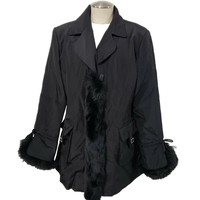 Abrigo Chaqueta Charles Klein Negro con Forro Cálido Extraíble y Borde Zorro Genuino S Foto 1 de 4