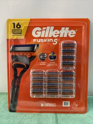 Cartuchos de recarga Gillette Fusion 5 con tira de lubricación Jumbo 16 quilates sellados Foto 1 de 4