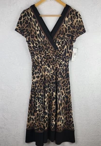 Abito midi Susan Graver 12 maniche corte maglia increspata vita animale leopardato aderente svasato - Foto 1 di 8
