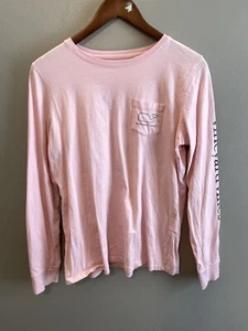 Vineyard Vines Shirt Girls Small Pink Long Sleeve Pocket Crew Neck Whale Casual - Picture 1 of 6