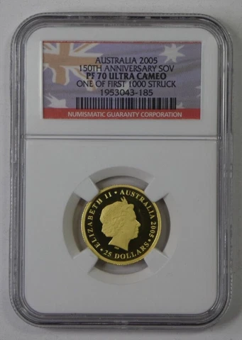 Australia 2005 Gold Sovereign $25 NGC PF70 UC Sydney Mint 150th Anniversary Cover