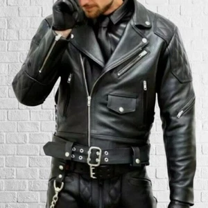Mens Black Leather Jacket Slim Fit Biker Motorcycle Genuine Lambskin Jacket Coat - Picture 1 of 4