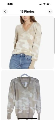 Philosophy Pullover Sweater Womens Medium Size Beige Camo Ribbed V Neck Casual - Image 1 of 3