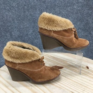 B Makowsky Boots Womens 7.5 M Nellie Wedge Ankle Booties Brown Suede Faux Fur - Picture 1 of 16