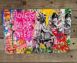 Póster de metal Banksy Pop Art Love Is All We Need / Follow Your Dreams 12"x8" - Imagen 1 de 2