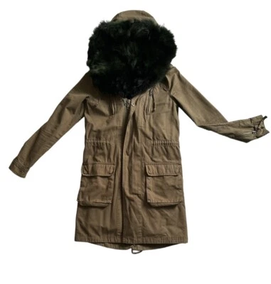 Abrigo forrado de piel genuina con capucha verde oliva PAM & GELA  Foto 1 de 4