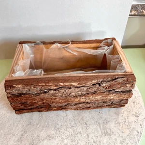 Vintage Handmade Tree Bark Planter Flower Pot Brown 12"x8"x5" Rectangular - Picture 1 of 12