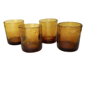 Artland Iris Seeded Amber Double Old Fashioned Rocks Glasses Set 4 Bubble Glass - Picture 1 of 4