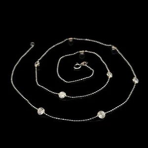 Vintage 14k White Gold 3.75mm Cubic Zirconia Bead By The Yard Station Necklace - Picture 1 of 5