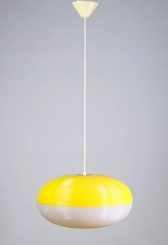 Mid Century Modern Ribbed Yellow & White Acrylic Pendant Light Cover