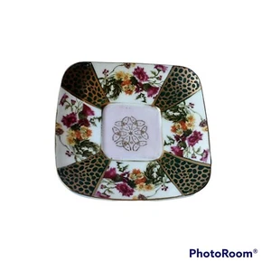 L&M Royal Halsey Very Fine Square Demitasse Floral Gold Green Pink Saucer - Picture 1 of 5