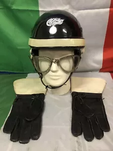 CASCO DA MOTOCICLISTA CARABINIER CC CON GUANTI E OCCHIALI ANNI 70 - Imagen 1 de 4