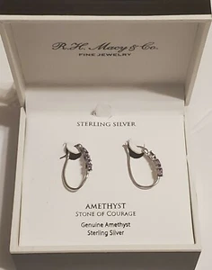 Amethyst Oval Hoop Earrings (1-3/8 ct. t.w.) in Sterling Silver - Picture 1 of 3